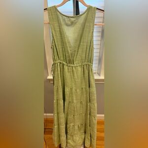 Green and white striped dress.